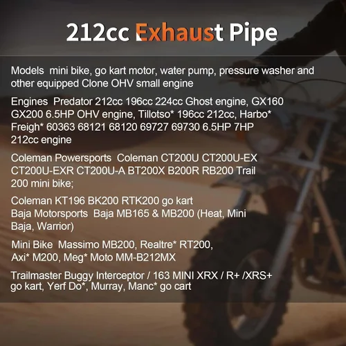 Miniatura 7 de Tubo de escape mejorado con rosca hembra para Coleman Powersports CT200U, CT200U-EX, BT200X, para Predator 212cc 196cc Go Kart y Mini Bike
