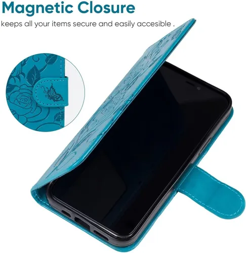 Miniatura 5 de Funda para iPhone XR con protector de pantalla de vidrio templado, funda de cuero con diseño de flor para tarjeta de crédito con soporte para iPhone