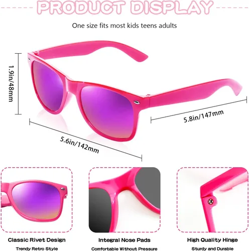 Miniatura 56 de Suministros para regalos de fiesta de colores neón Paquete de 8 gafas de sol unisex