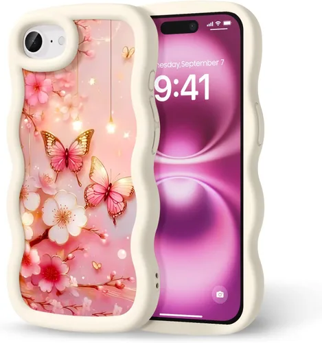 Miniatura 277 de Compatible con iPhone SE/8/7 Funda para Mujeres y Niñas, Marco Ondulado Rizado con Patrón Lindo, Estética Delgada Suave Silicona TPU Parachoques