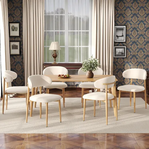 Miniatura 16 de Juego de 2 sillas de comedor estilo granja, sillas de comedor de mediados de siglo con patas de metal de grano de nogal, sillas tapizadas de tela