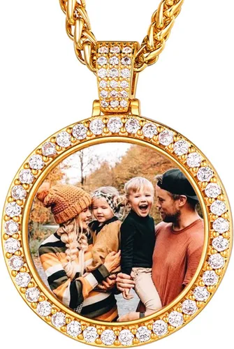 U7 Collar con foto personalizada para hombres y mujeres, joyería de regalo personalizada de acero inoxidablechapado en oro, colgante de placa de