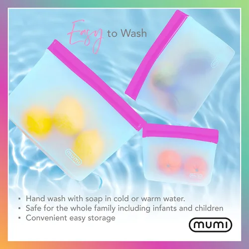 Miniatura 7 de MUMI Piccolo Bolsas reutilizables con cremallera, juego de 3 bolsas de silicona con cierre hermético Bolsas reutilizables con cierre hermético Azul