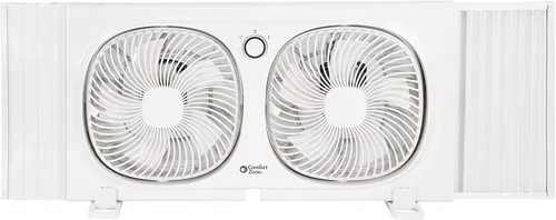 Miniatura 7 de Comfort Zone CZ329WT Ventilador de ventana doble de 9" con ventiladores giratorios de 180°, 2 velocidades, pantalla anti-insectos de plástico