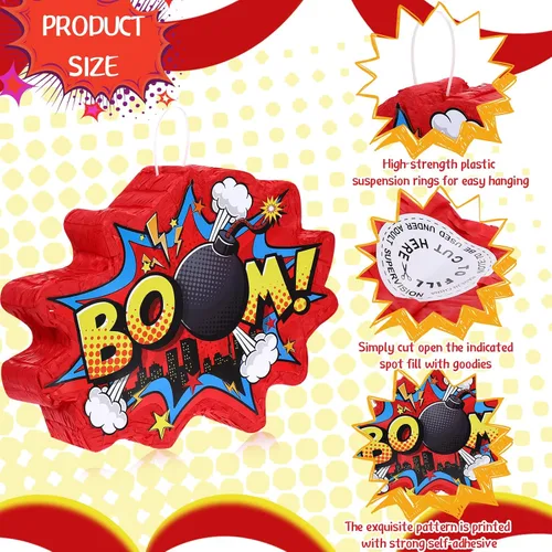 Miniatura 3 de Red Boom Party Piñata Cómic Book Hero Bundle Decoración de Cumpleaños Decoración de Piñatas para Juegos de Cumpleaños Temáticos Héroe Niñas Niños