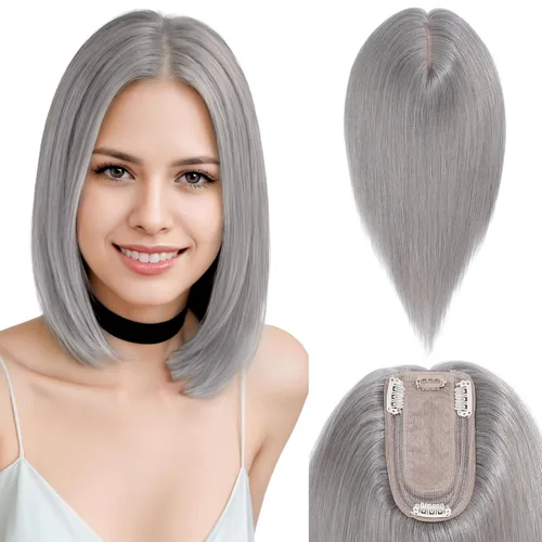 Miniatura 18 de Benehair Peluca de cabello con clip con flequillo, peluca secreta de cabello 100% humano, postizo superior con flecos, peluca de repuesto