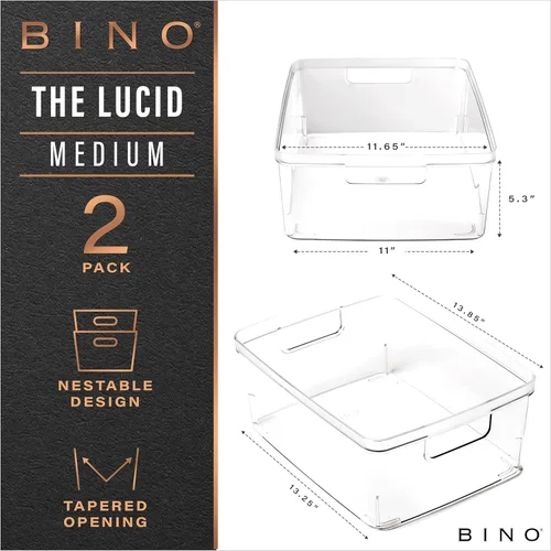 Miniatura 2 de BINO - Contenedores de almacenamiento de plástico, medianos, paquete de 2 de The Lucid Collection, contenedores organizadores multiusos con asas