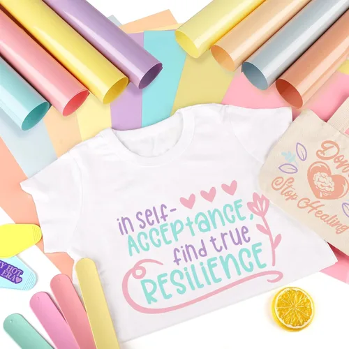 Miniatura 2 de WRAPXPERT Paquete de vinilo de transferencia de calor boho pastel para planchar de 12 x 10 pulgadas, 8 colores pastel surtidos HTV para camisetas