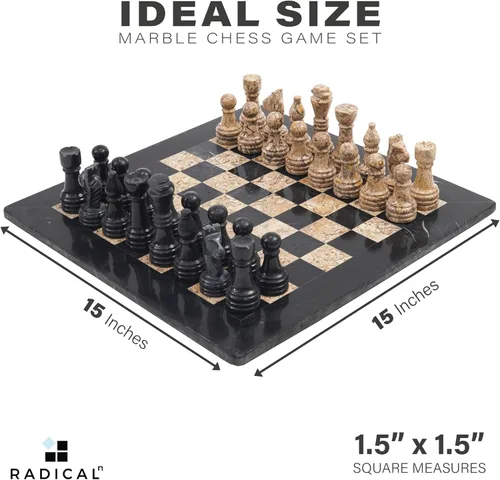 Miniatura 4 de Radicaln Juego de ajedrez de mármol de 15 pulgadas hecho a mano negro y coral fósil clásico juego de mesa de estrategia para adultos, tablero