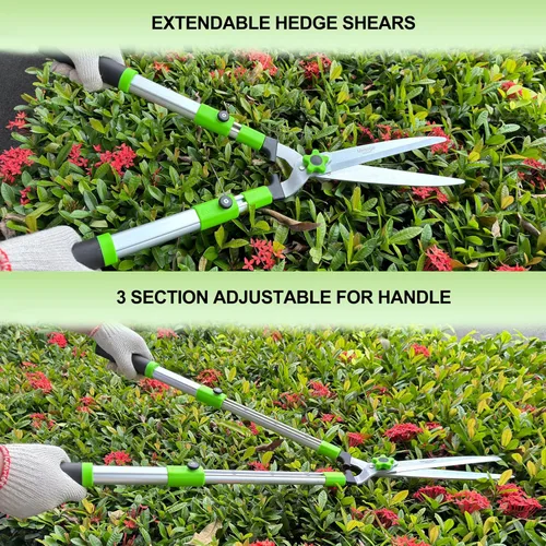 Miniatura 6 de Tijeras extensibles para setos, recortadora de jardín profesional con hoja recta, mango ajustable para bordes, arbustos y podas, cortadores