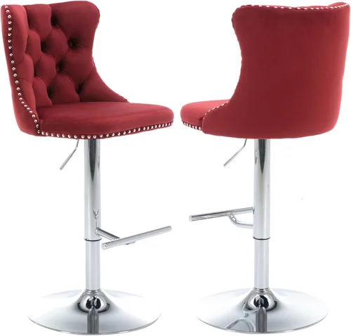 Miniatura 136 de Aoowow Juego de 2 taburetes de bar giratorios, taburetes de bar ajustables con respaldo de terciopelo copetudo, sillas de bar modernas tapizadas