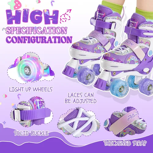 Miniatura 5 de PAPAISON Patines de ruedas ajustables con ruedas iluminadas para niñas, patines para niños y bebés de 4 a 6, 5 a 8, 8 a 12 años Púrpura
