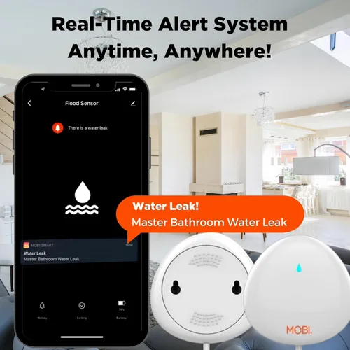 Miniatura 6 de MOBI Detector inteligente de fugas de agua WiFi, alertas de aplicaciones, alarma con sensor de inundación con sonda de extensión de 48 pulgadas,