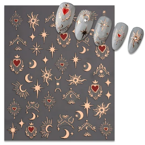 Miniatura 2 de TailaiMei Calcomanías para uñas de luna y estrella, para el día de San Valentín, calcomanías autoadhesivas de arte de uñas de corazón dorado