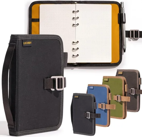 Miniatura 48 de LOCHBY® Carpeta Field A5 Cubierta de carpeta de 6 anillas Lona encerada resistente al agua Diseño plano Sistema A5 apto para recargar