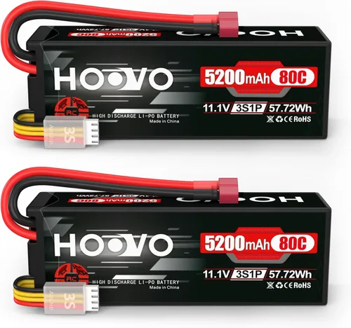 HOOVO 3S Lipo Batería 5200mAh 11.1V 80C Hardcase RC Batería con T Plug para RC Cars RC Truck Helicóptero Avión (paquete de 2)