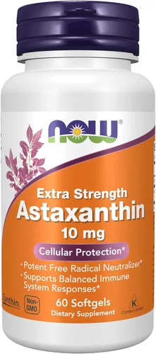 NOW Foods Suplementos, astaxantina 10 mg, extra fuerza, derivado de microalgas Haematococcus Pluvialis sin OMG y tiene luteína, cantaxantina y