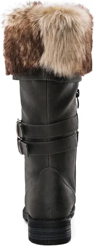 Miniatura 5 de GLOBALWIN Botas altas de media pantorrilla hasta la rodilla para mujer, botas de combate elegantes con cordones para mujer, tacón bajo