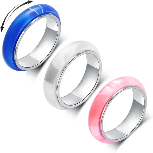 Miniatura 13 de Anillo de ansiedad OreilleStar para mujeres, anillo giratorio de titanio y acero inoxidable, anillo de ansiedad para hombres, 6mm de ancho con Plata