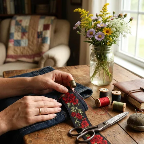 Miniatura 3 de IDONGCAI Cinta Jacquard Boho de 10 yardas - Tela de bordado floral de encaje negro para coser y adornos