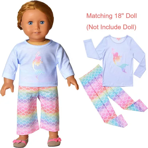 Miniatura 6 de QPANCY Conjunto de pijamas a juego para niñas y muñecas, pijamas de manga larga para otoño e invierno