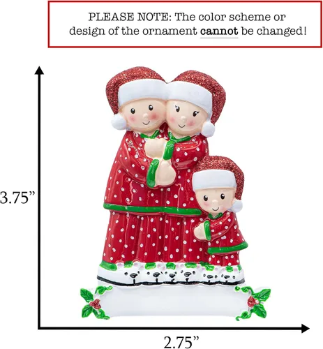 Miniatura 2 de Adorno de Navidad personalizado de PJ Family of 3 2025 Decoración familiar de pijamas para árbol de Navidad – Recuerdo personalizado único