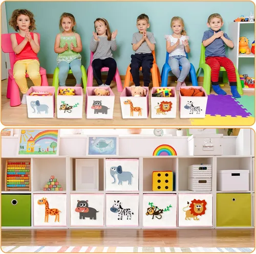 Miniatura 5 de Berlune Caja de almacenamiento plegable de 6 piezas de cubo de animales de 10 x 10 pulgadas, cestas de cubo de tela no tejida y cartón para niños