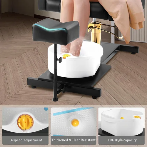Miniatura 5 de Silla de pedicura sin fontanería para tecnología de uñas, con reposapiés ajustable y cuenco de baño de masaje, taburete de pedicura rodante, unidad
