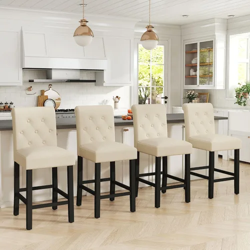 Miniatura 11 de LSSPAID Juego de 2 taburetes de bar de 24 pulgadas de altura, taburetes de bar tapizados de tela acolchada para isla de cocina con respaldo copetudo