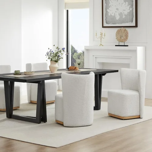 Miniatura 17 de CHITA Juego de 2 sillas de comedor tapizadas giratorias con ruedas, silla de comedor de tela moderna certificada FSC con ruedas, sillas de comedor