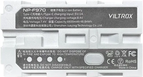 Miniatura 6 de VILTROX NP-F970 Batería 7.4V 6600mAh 48.84Wh, NP F970 Batería para videocámara para luz de anillo y luz de video (paquete de 1)