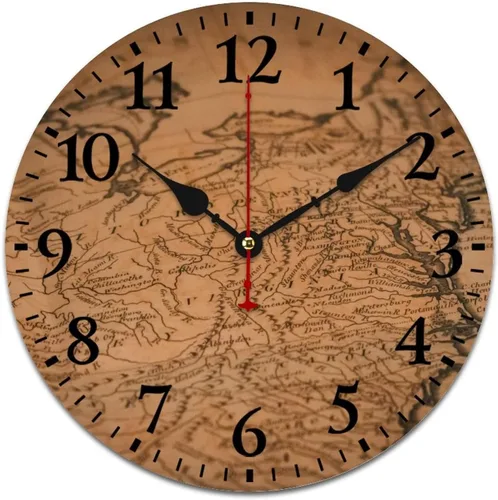 Miniatura 29 de Reloj de pared de madera con mapa del mundo antiguo, estilo nostálgico, Atlas histórico, diseño vintage, impresión de madera, reloj de pared