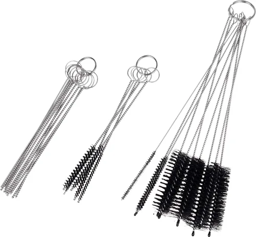 Juego de 15 cepillos de limpieza y 10 agujas de limpieza - para pequeñas aberturas/tubos/tuberías - por ejemplo: pistola de pintura en aerosol,