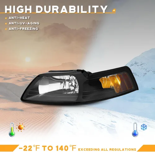 Miniatura 5 de WEELMOTO - Conjunto de faros delanteros automotrices para Ford Mustang 1999-2004, par de montaje de faros de repuesto con carcasa negra para Mustang