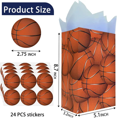 Miniatura 3 de Bolsas de regalo de fiesta de baloncesto Outego – 24 piezas de bolsas de regalo de baloncesto con 5 diseños, bolsas de papel para golosinas