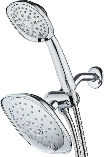 AquaDance - Combo de cabezas de ducha de alta presión, gigantes, de 7.3 pulgadas, con cromado de lujo, una fija y otra manual. Manguera de acero