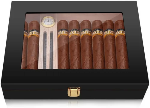 Miniatura 15 de Bald Eagle Humidor de puros, caja superior de vidrio con higrómetro humidificador, caja de madera de cedro de escritorio hecha a mano con capacidad