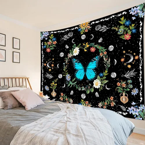 Miniatura 2 de HVEST Tapiz de hojas de eucalipto para colgar en la pared, hojas de eucalipto verdes sobre fondo beige, tapiz para colgar en la pared, tapiz