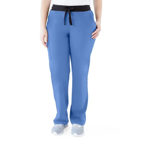 Miniatura 14 de ave. Varick - Pantalón médico de tiro medio para mujer, pierna recta, seis bolsillos, color azul caribeño, talla S