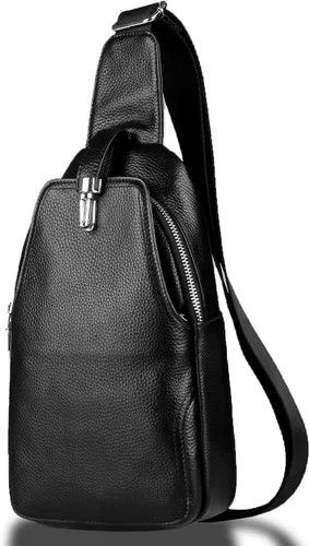 DK86 Mochila bandolera de cuero para el pecho bolso cruzado para el hombro mochila de viaje para hombres y mujeres Negro 1 Mochilas Daypack