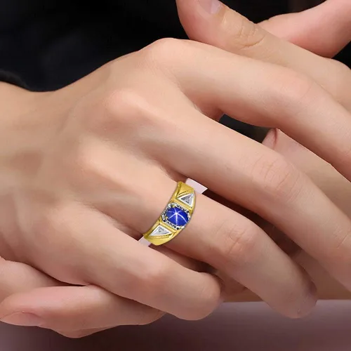 Miniatura 2 de Rylos Anillos para hombre oro amarillo de 14 quilates clásicos de 0276 x 0197in piedras preciosas ovaladas y auténticas brillantes de diamante