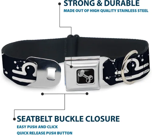 Miniatura 4 de Collar de perro hebilla de cinturón de seguridad Zodiac Libra símbolo constelaciones negro blanco 9 a 15 pulgadas 1.0 pulgadas ancho