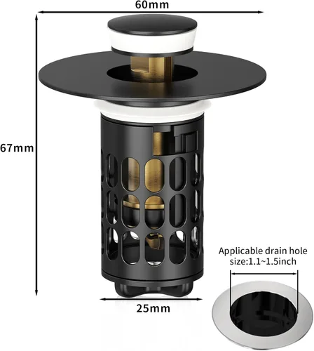 Miniatura 2 de QYHNYJF Tapón de lavabo de baño mejorado con recogedor de pelo, tapón de drenaje universal emergente, sello de acero inoxidable y silicona