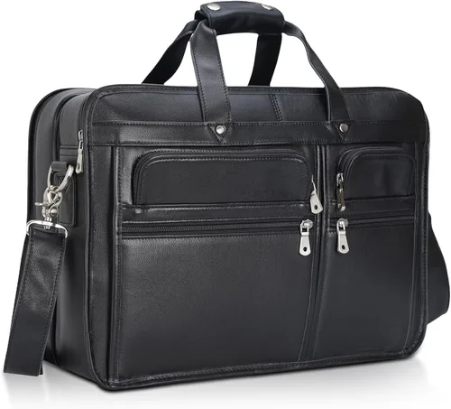 Polare Modern - Maletín para portátil de 17 pulgadas con piel de grano completo y cremalleras YKK de primera calidad
