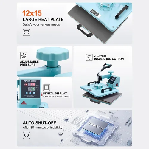 Miniatura 6 de Prensa de calor VEVOR, 12 x 15 pulgadas, máquina de transferencia de calor 5 en 1 con prensa para tarros de 30 oz, presión de camiseta con giro