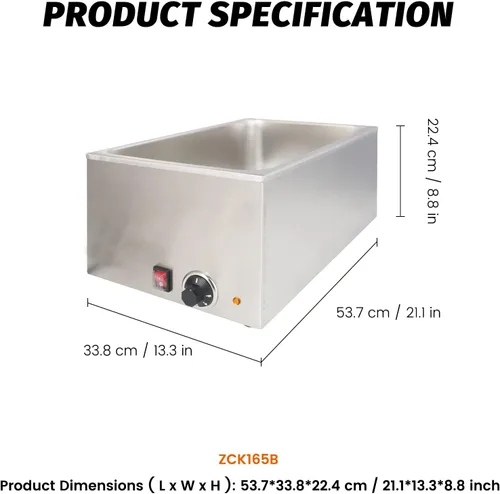 Miniatura 2 de Calentador de alimentos comercial de tamaño completo para catering y restaurantes, 120 V, 1200 W, se adapta a sartén de alimentos de 12 x 20 pulgadas