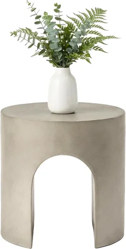 Miniatura 13 de HOMPUS Mesa auxiliar de hormigón para exteriores, mesa auxiliar redonda MgO para patio, taburete de jardín ligero para uso en interiores, patio