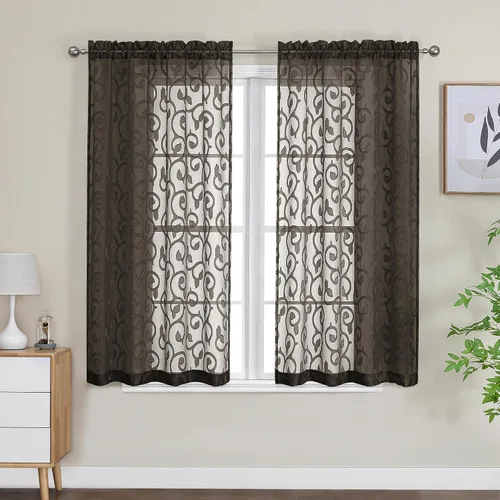 Miniatura 61 de OWENIE Furman - Juego de 2 paneles de cortinas traslúcidas negras de 24 pulgadas de largo, cortinas semitransparentes de jacquard ligeras y aireadas