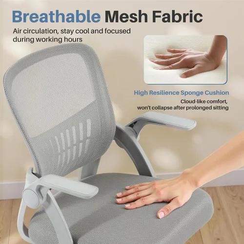 Miniatura 4 de DUMOS Silla de computadora de oficina en casa, escritorio ergonómico de respaldo medio con soporte lumbar y modo mecedor, altura ajustable con Brazo