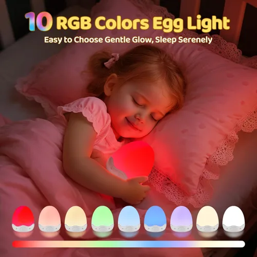 Miniatura 3 de Luz nocturna de bebé para niños, 10 niveles de brillo + 10 colores de luz de huevo para guardería, táctil + control remoto + luz nocturna de huevo